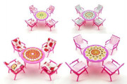 Nábytek pro panenky- stul+4 židle se sedáky 4barvy v sáčku 