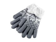 Dětské pletené rukavice s kožíškem, norský vzor šedá
