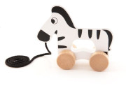 Zebra na kolečkách a s provázkem dřevěná Wooden Toys 12 m+