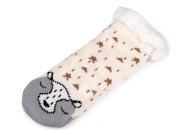 Dětské ponožky zimní s protiskluzem zvířátka sv. krémová