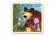 Skládačka Puzzle dřevo Máša a Medvěd se zajícem 4 ks 15x15 cm